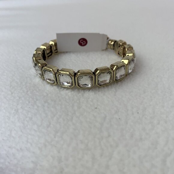 Dressbarn Bracelet Rhinestone Crystal Gold Tone Bangle Magnetic Clasp NWT - Picture 1 of 5